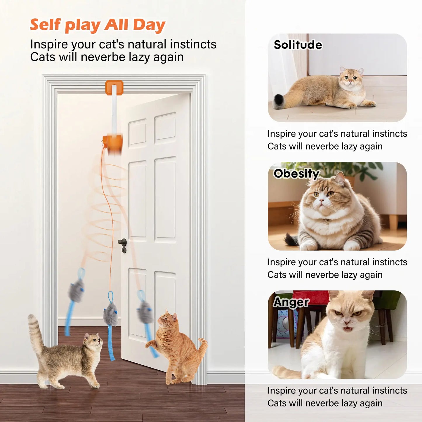KittyHang™ Hands-Free Cat Entertainer – Smart Teaser Wand with Realistic Random Movement | Rechargeable, Durable Door Clip Design