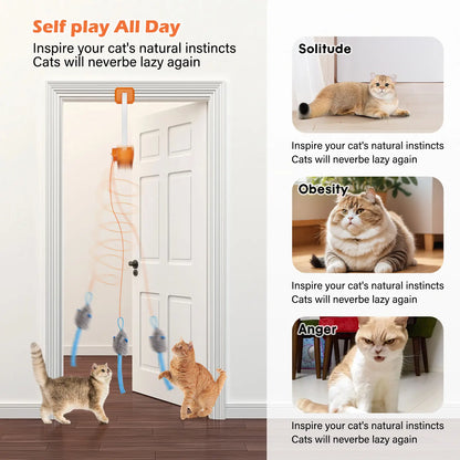 KittyHang™ Hands-Free Cat Entertainer – Smart Teaser Wand with Realistic Random Movement | Rechargeable, Durable Door Clip Design