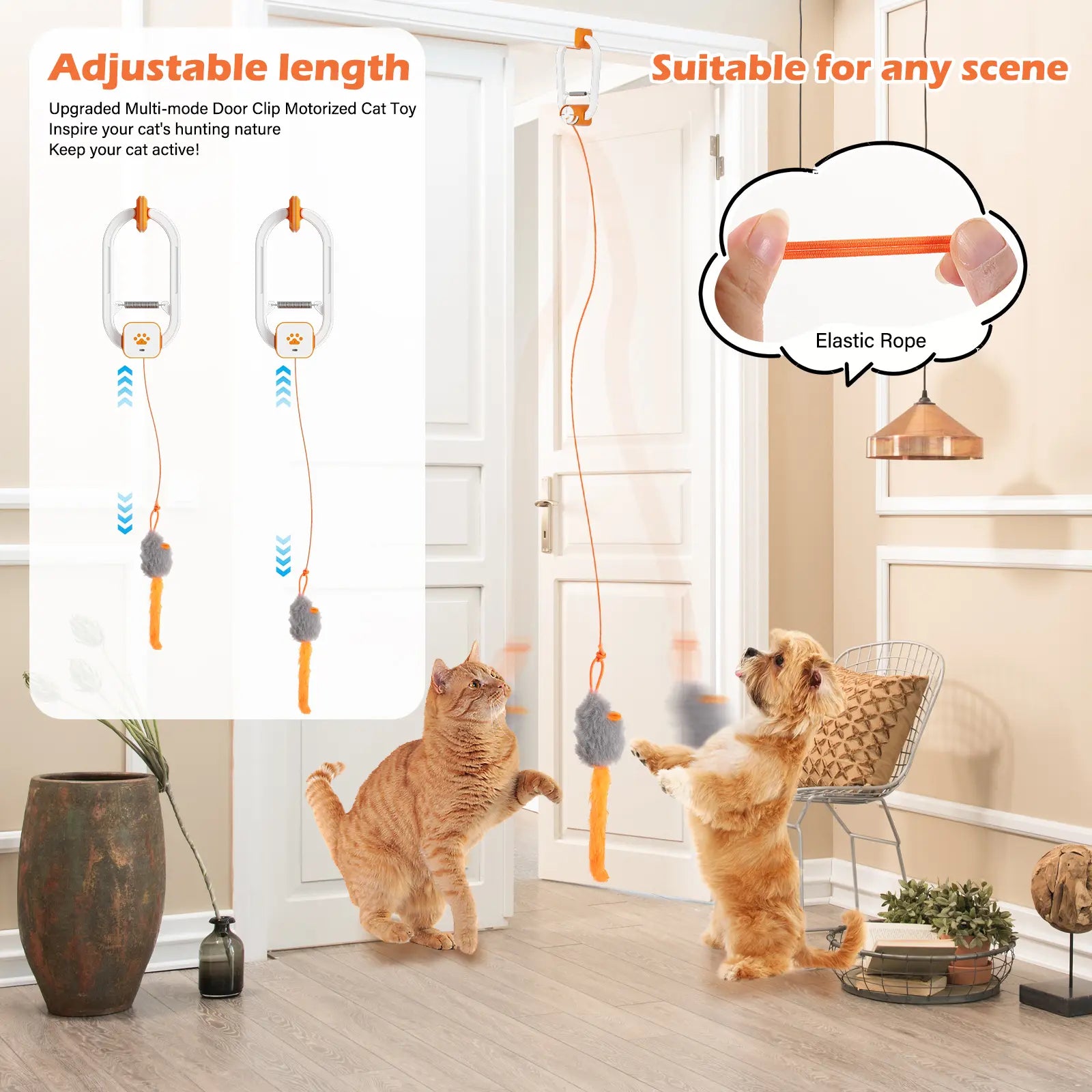 KittyHang™ Hands-Free Cat Entertainer – Smart Teaser Wand with Realistic Random Movement | Rechargeable, Durable Door Clip Design
