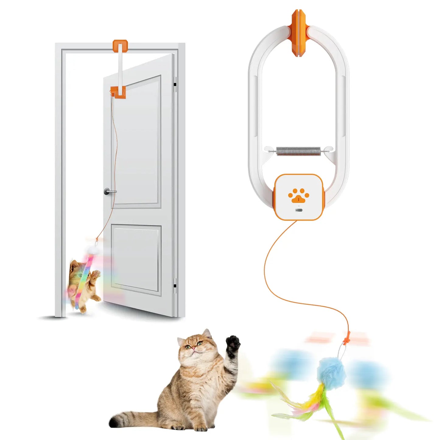 KittyHang™ Hands-Free Cat Entertainer – Smart Teaser Wand with Realistic Random Movement | Rechargeable, Durable Door Clip Design