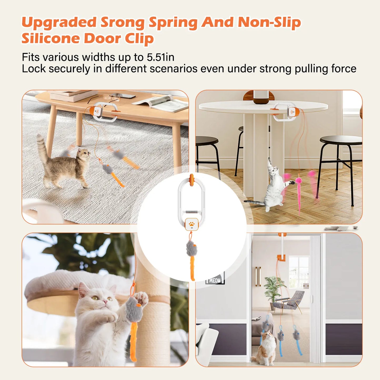 KittyHang™ Hands-Free Cat Entertainer – Smart Teaser Wand with Realistic Random Movement | Rechargeable, Durable Door Clip Design