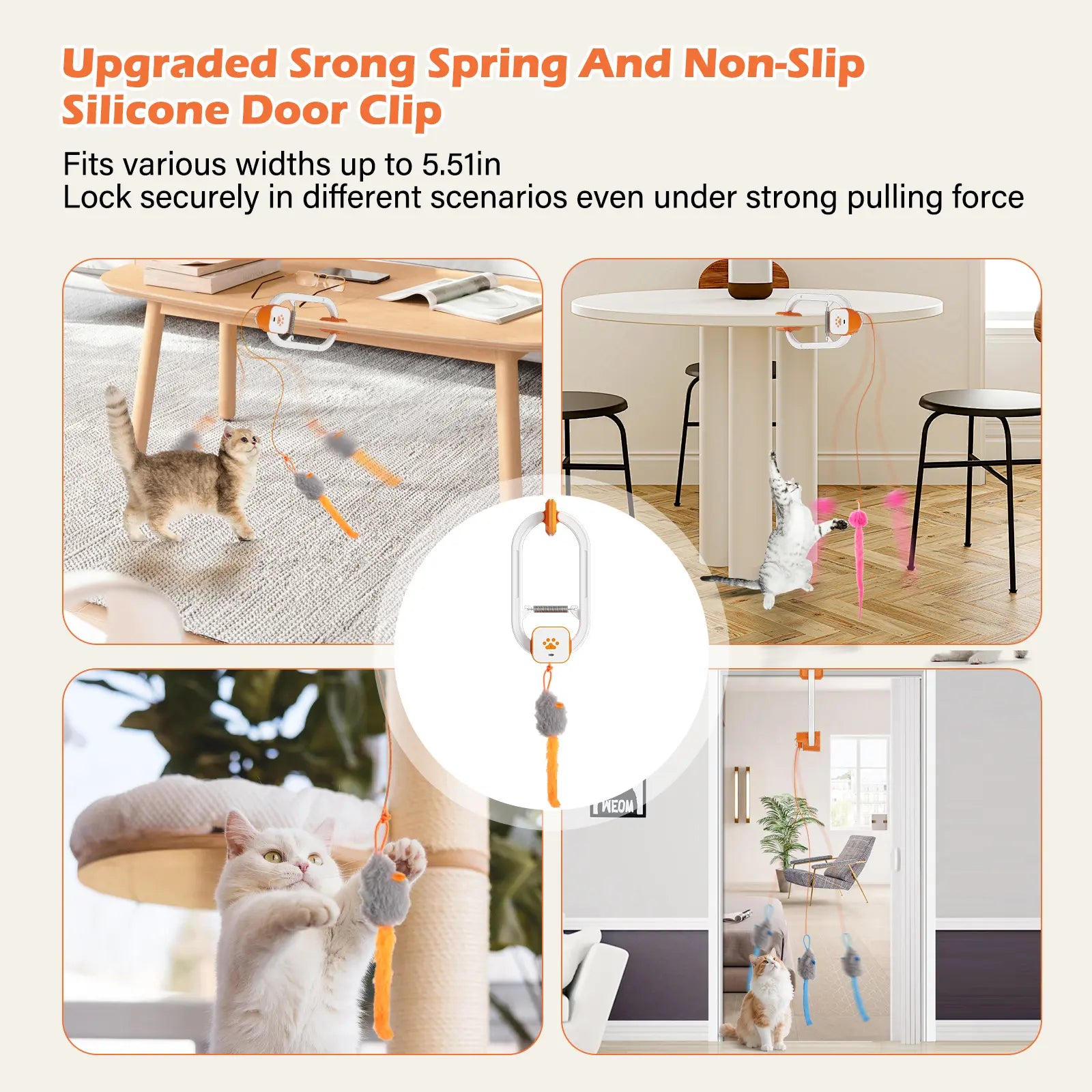 KittyHang™ Hands-Free Cat Entertainer – Smart Teaser Wand with Realistic Random Movement | Rechargeable, Durable Door Clip Design