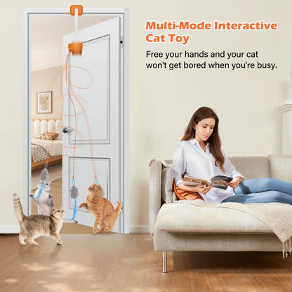 KittyHang™ Hands-Free Cat Entertainer – Smart Teaser Wand with Realistic Random Movement | Rechargeable, Durable Door Clip Design