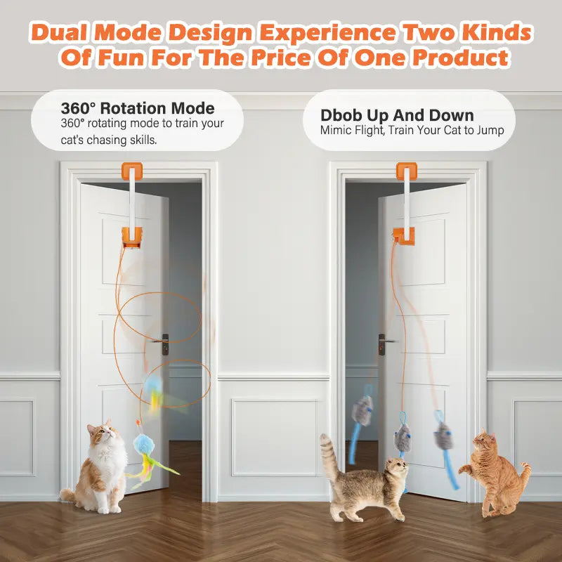 KittyHang™ Hands-Free Cat Entertainer – Smart Teaser Wand with Realistic Random Movement | Rechargeable, Durable Door Clip Design